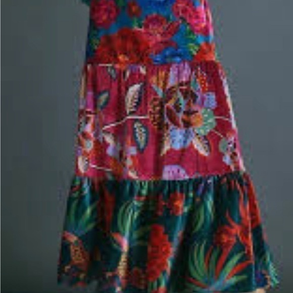 Anthropologie Farm Rio Drea Tiered Velvet Midi Maxi Skirt Floral-Boho-NWT—SP - Picture 2 of 11